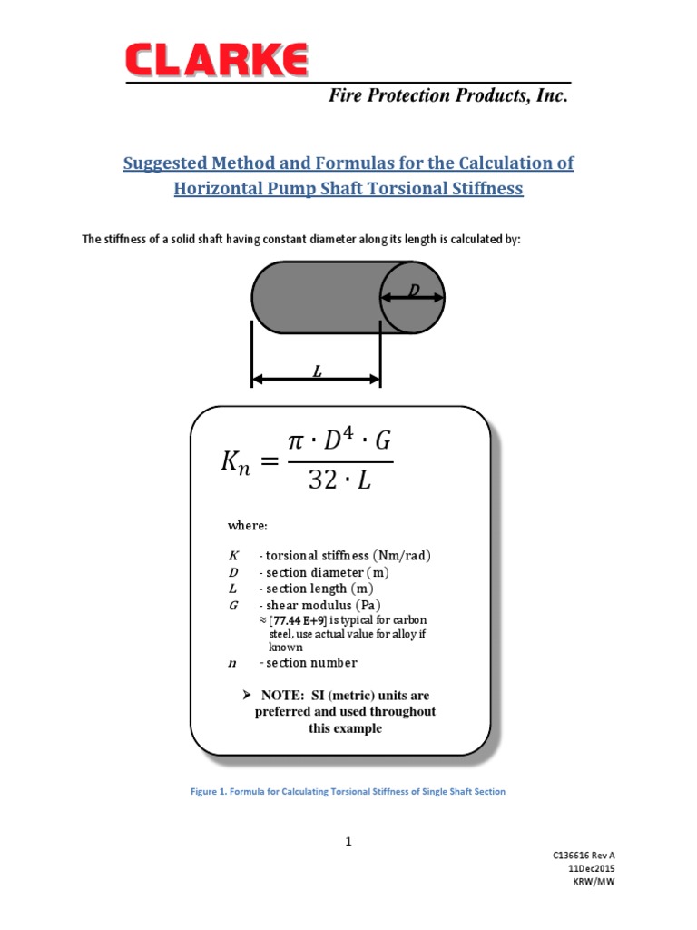 Method for Calculation of Pump Shaft Torsional Stiffness c136616