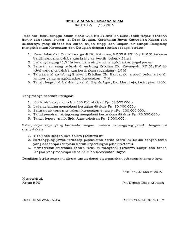 Berita Acara Bencana Alam  PDF