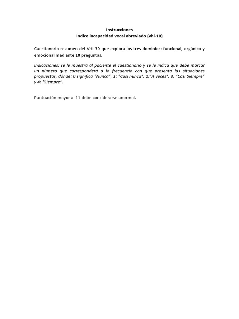 Índice de Incapacidad Vocal VHI-10 | PDF