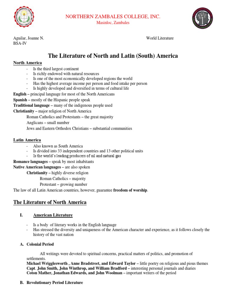 Literature of North and Latin America | PDF | American Literature | The ...