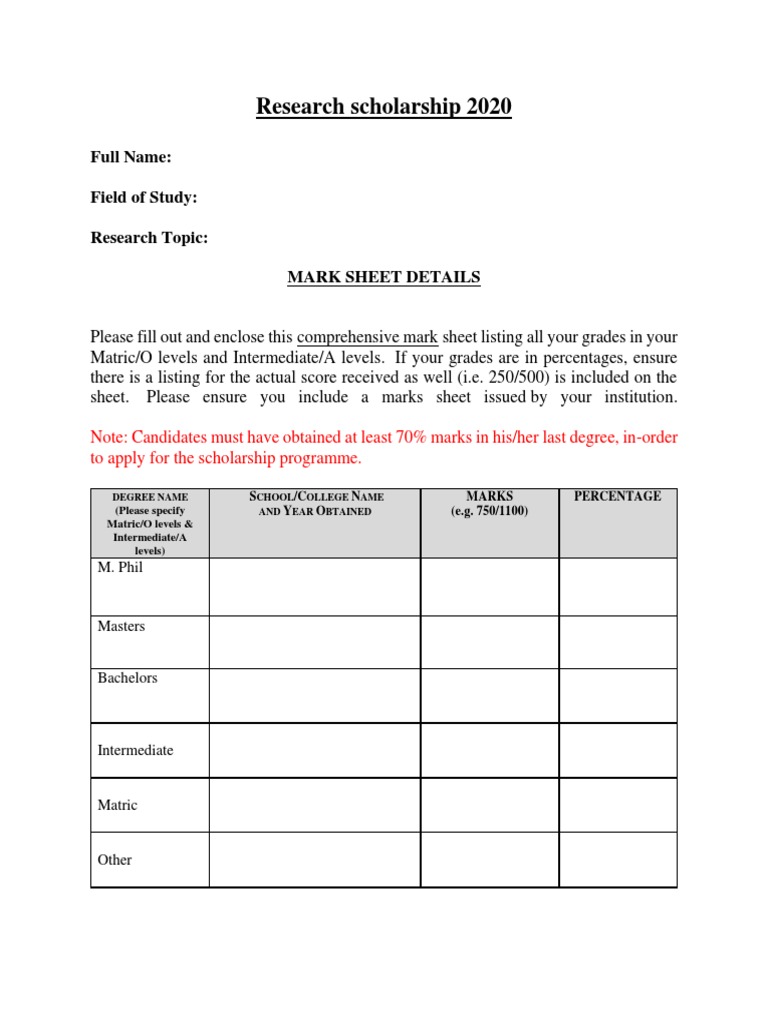 Mark Sheet For Japan Scholarship | PDF