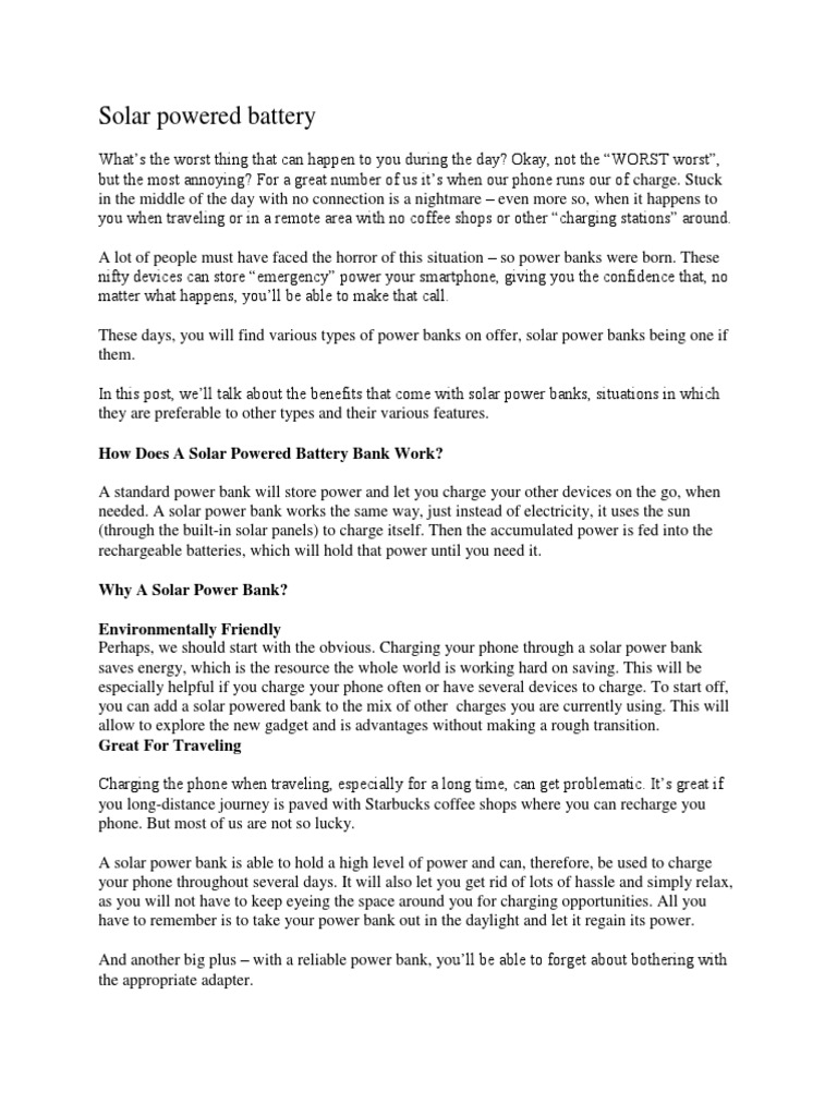 How Does A Solar Powered Battery Bank Work? | PDF | Battery Charger ...