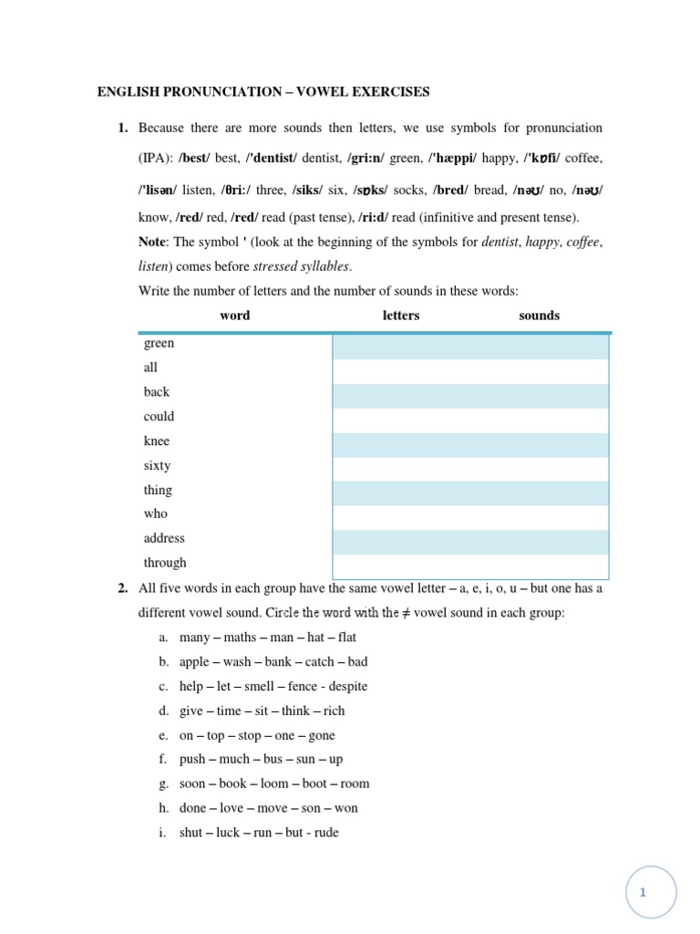 Vowel Sounds Pronunciation Exercises | PDF | Vowel | Linguistics
