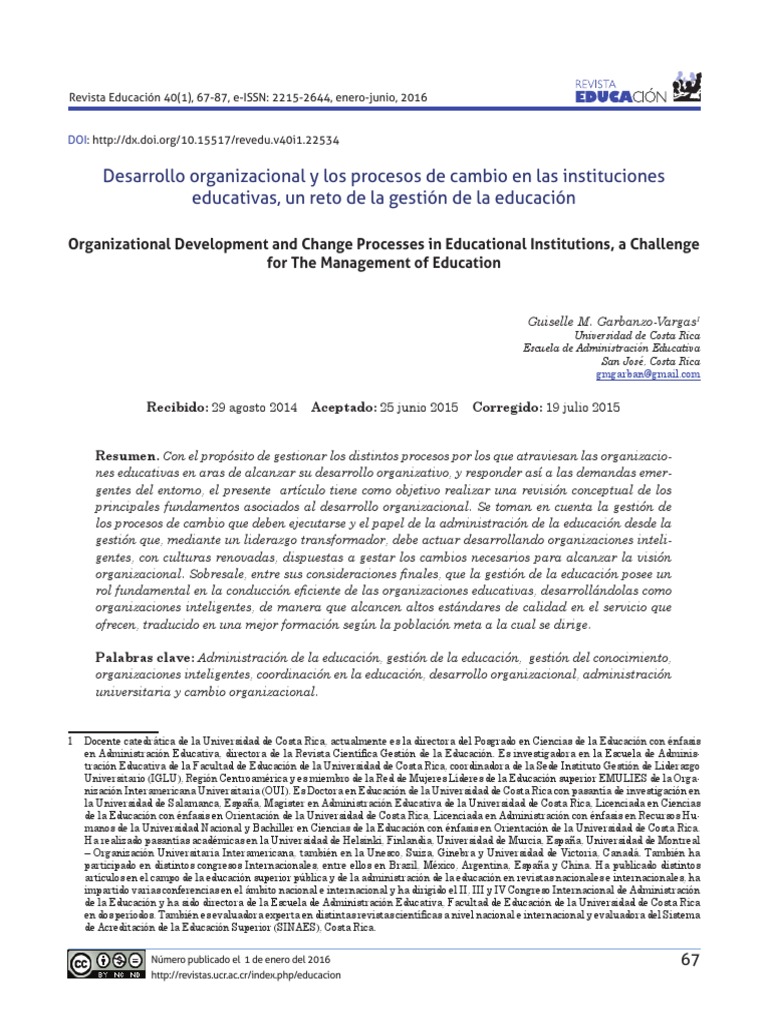 Desarrollo Organizacional y Los Procesos de Cambio en Las Instituciones ...