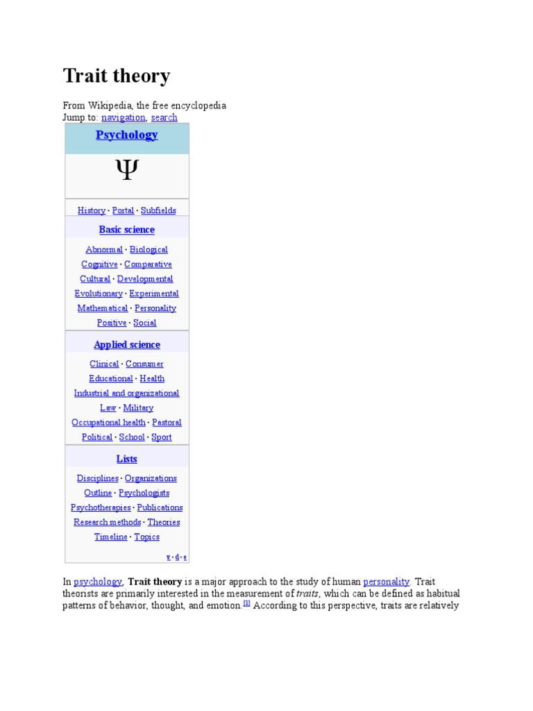Trait Theory | PDF | Behavioural Sciences | Neuroscience