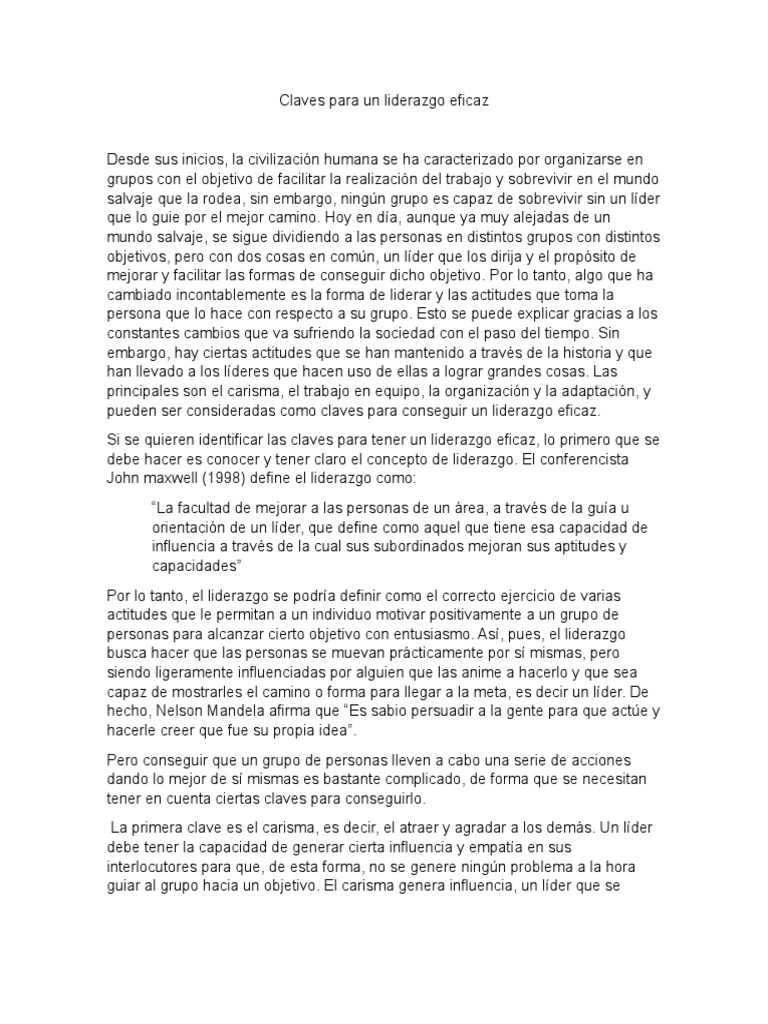 Claves para Un Liderazgo Eficaz | PDF | Liderazgo | Planificación