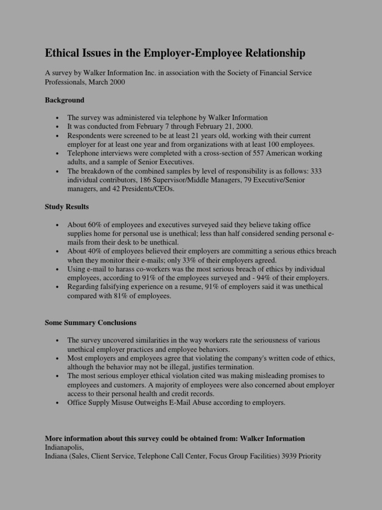 Ethical Issues in The Employer Employee | PDF | Employment | Business