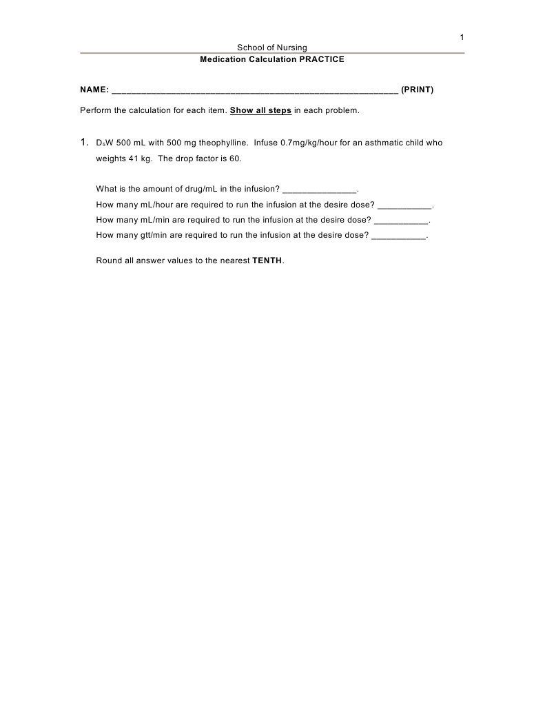 Nursing Medication Calculation Practice | PDF | Wellness