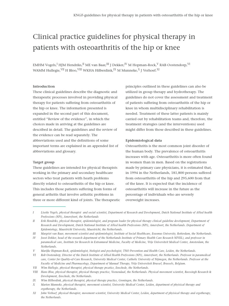 Clinical Practice Guidelines For Physical Therapy in Patients With