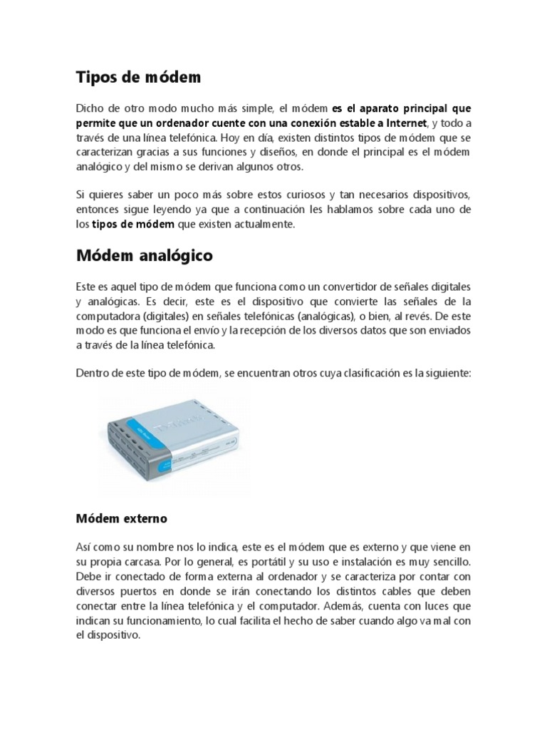 Clasificación de tipos de módems | PDF | Topología de la red | Página web