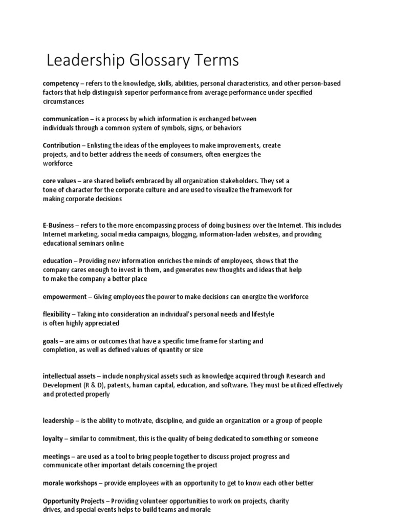 Glossary Terms PDF PDF Goal Leadership