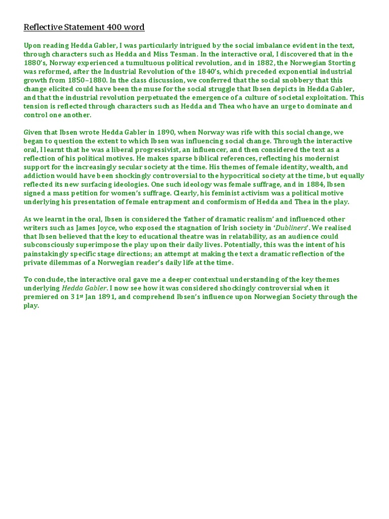 Example 4/4 Reflective Statement IB HL English | PDF | Henrik Ibsen ...