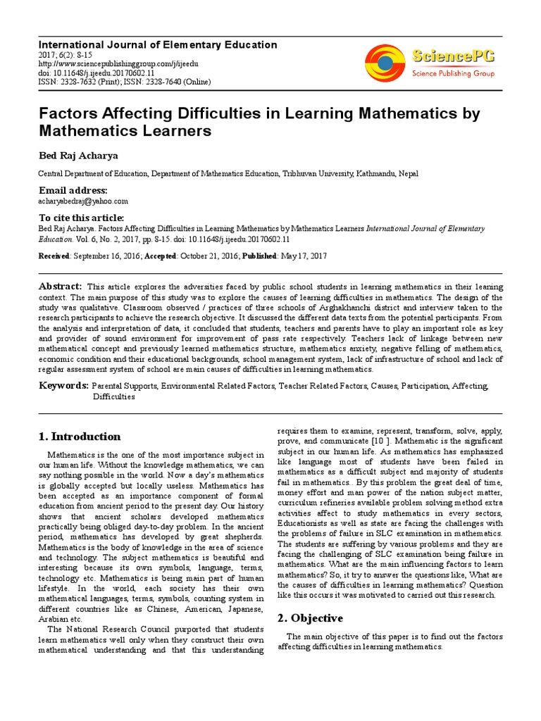 Factors Influencing Math Learning Challenges | PDF | Qualitative ...