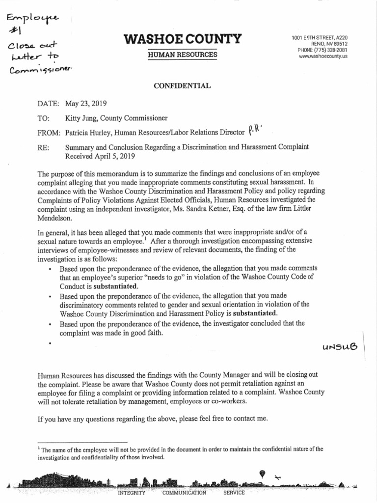 Kitty Jung Investigation PDF Sexual Harassment Discrimination