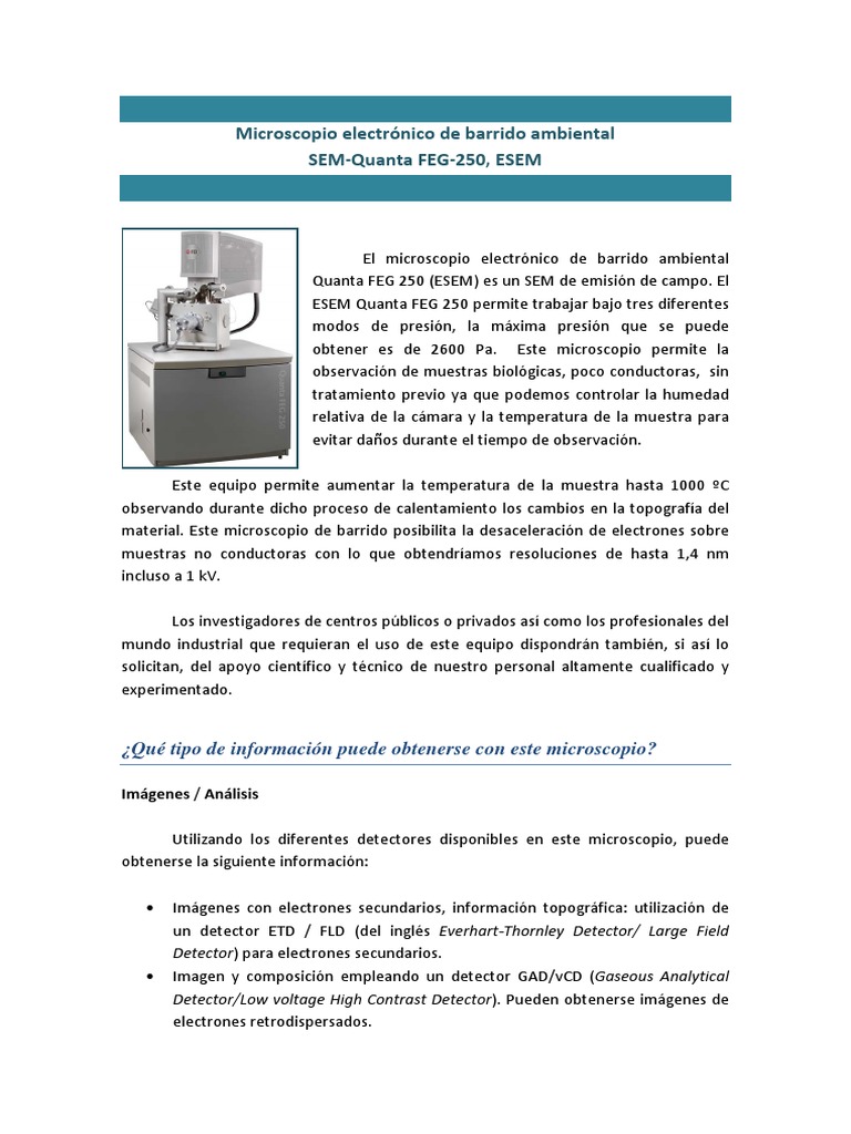 Esem Descripciones Pdf Microscópio Electrónico Escaneando Electrón