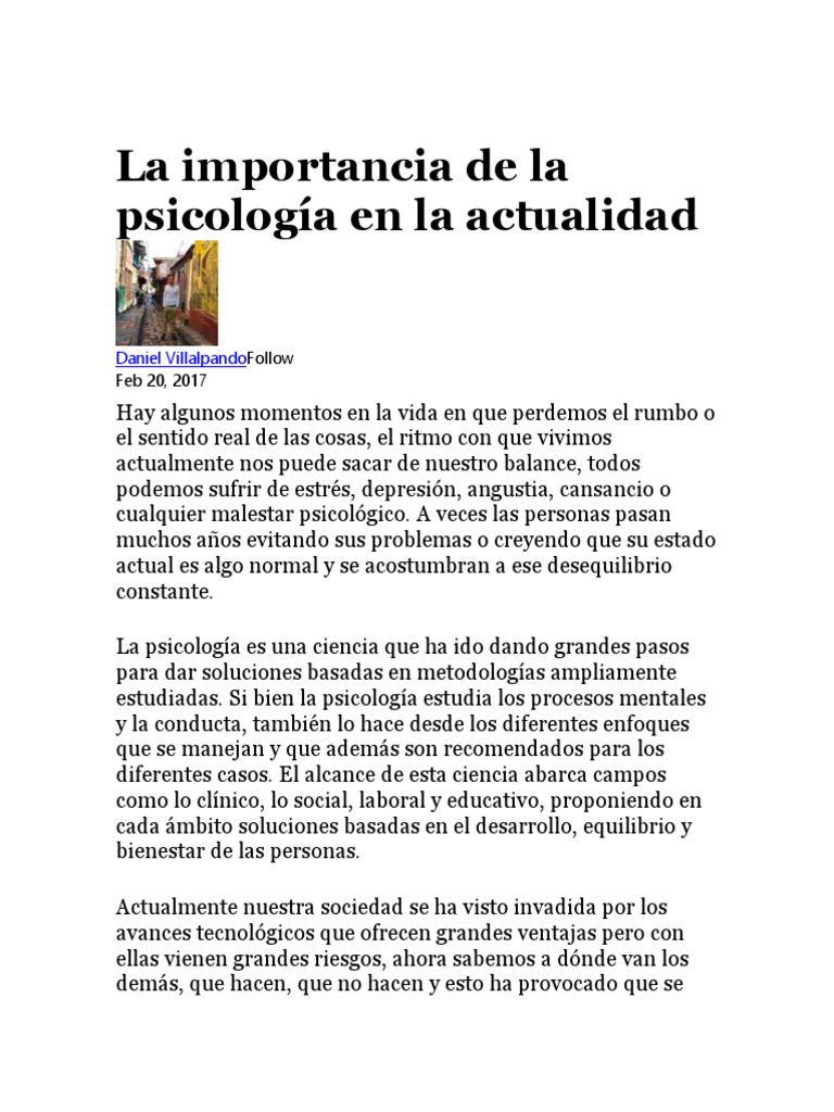 La Importancia de La Psicología en La Actualidad | PDF | Sicología ...