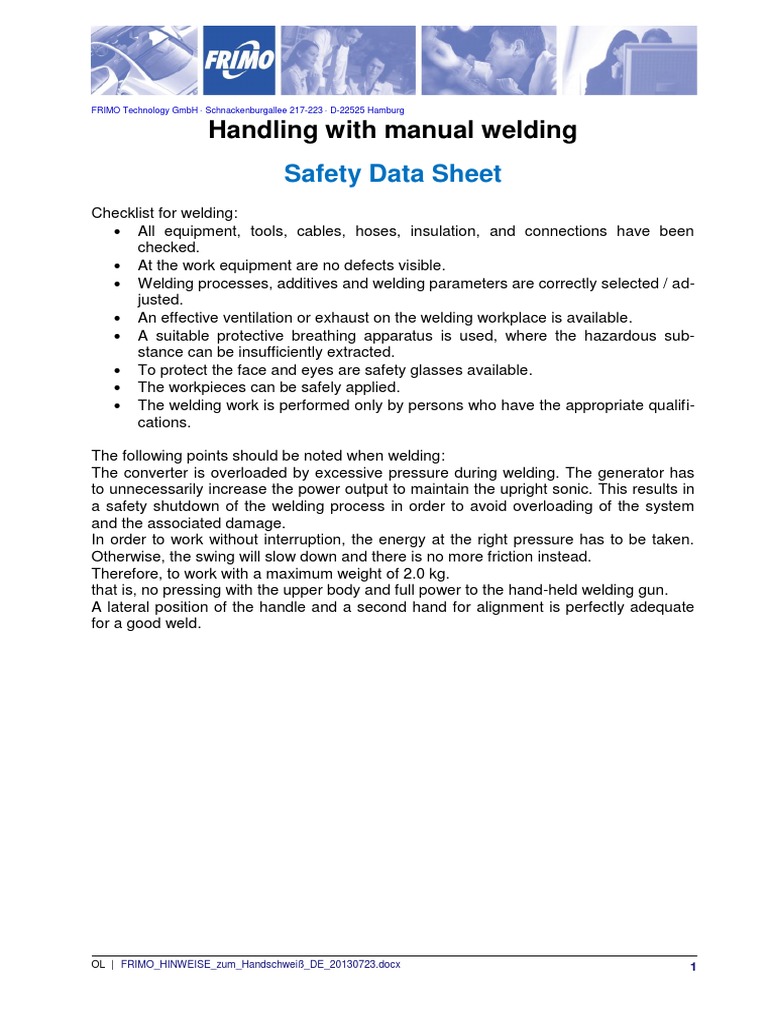 Handling With Manual Welding Safety Data Sheet PDF