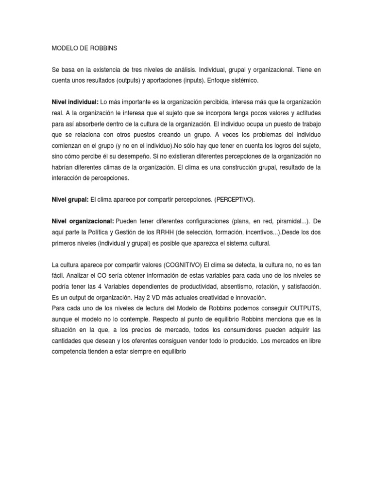 Modelo de Robbins | PDF | Comportamiento | Metafísica de la mente