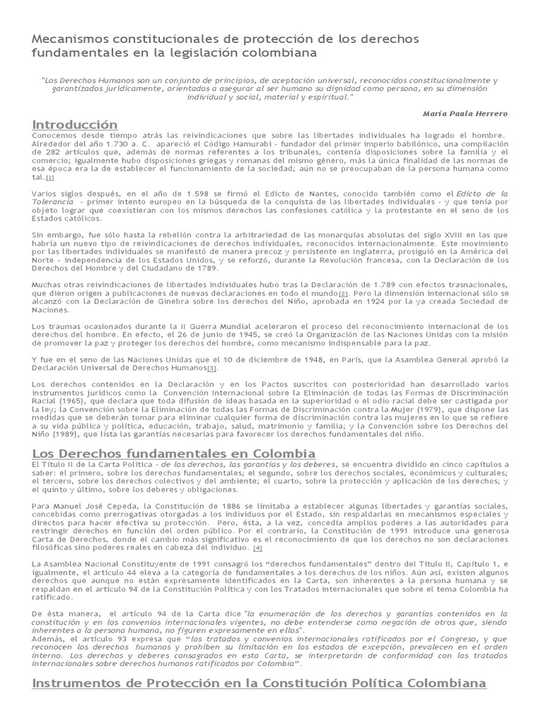 Protección de Derechos Fundamentales en Colombia | PDF | Habeas corpus ...
