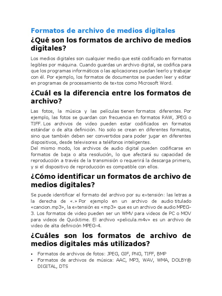 Formatos de Archivo de Medios Digitales | PDF | Formato de archivo | Yo ...
