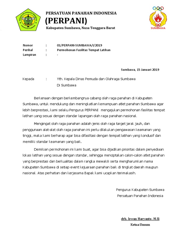 Surat Permohonan Fasilitas Tempat
