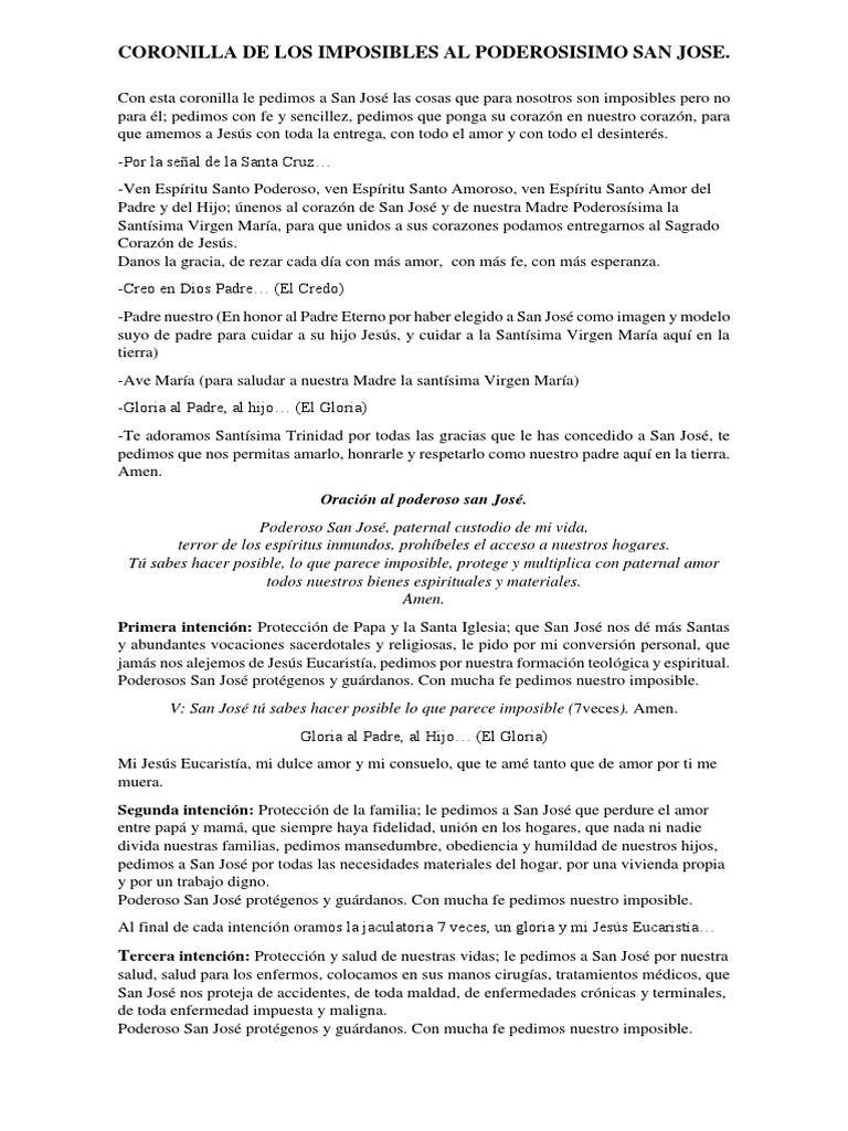 Coronilla de los Imposibles a San José | PDF | María, madre de Jesús ...