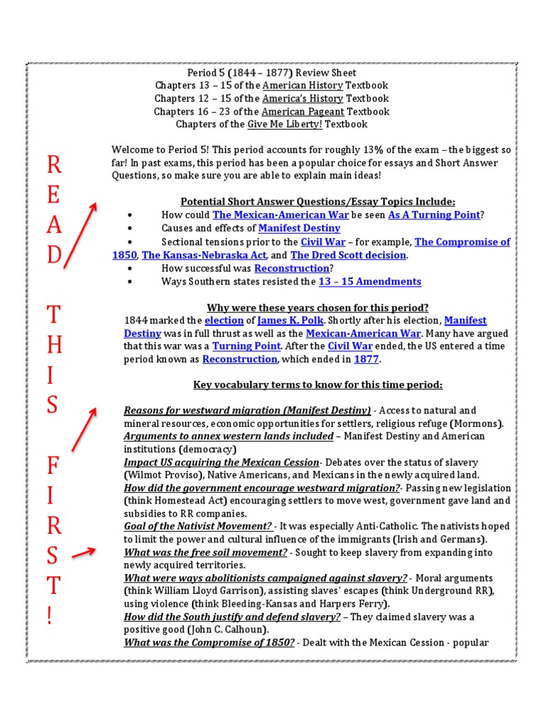 Period 5 1844 1877 Review Sheet PDF Abraham Lincoln