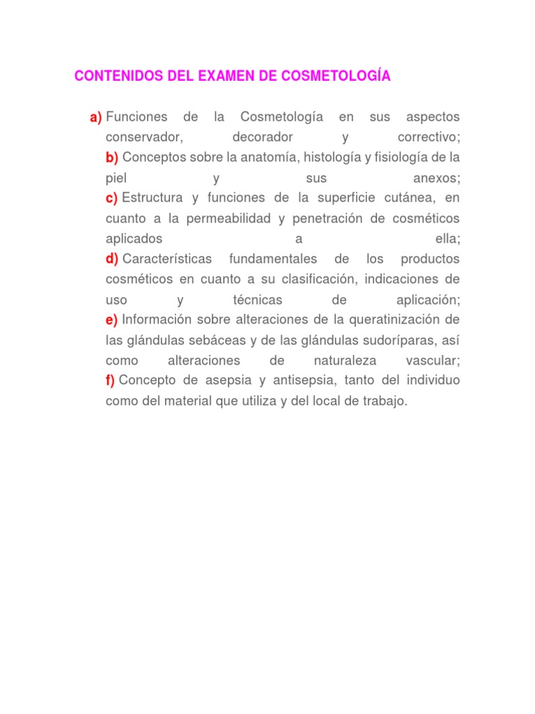 Contenidos Del Examen de Cosmetología PDF PDF