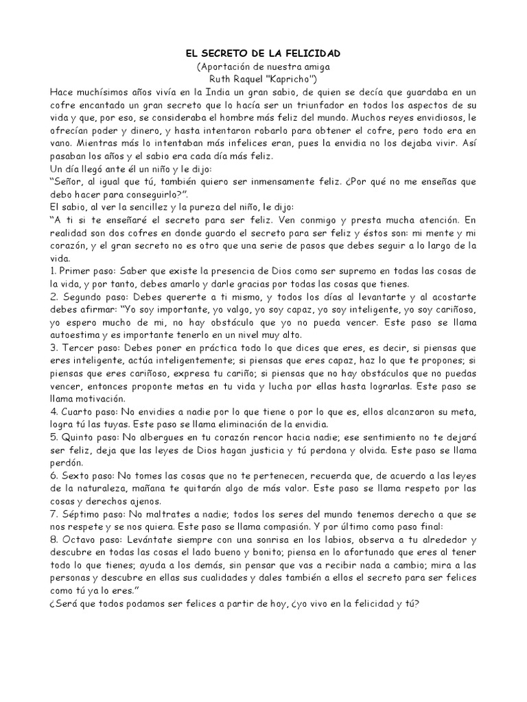 El Secreto de La Felicidad | PDF | Relaciones personales, crianza y ...