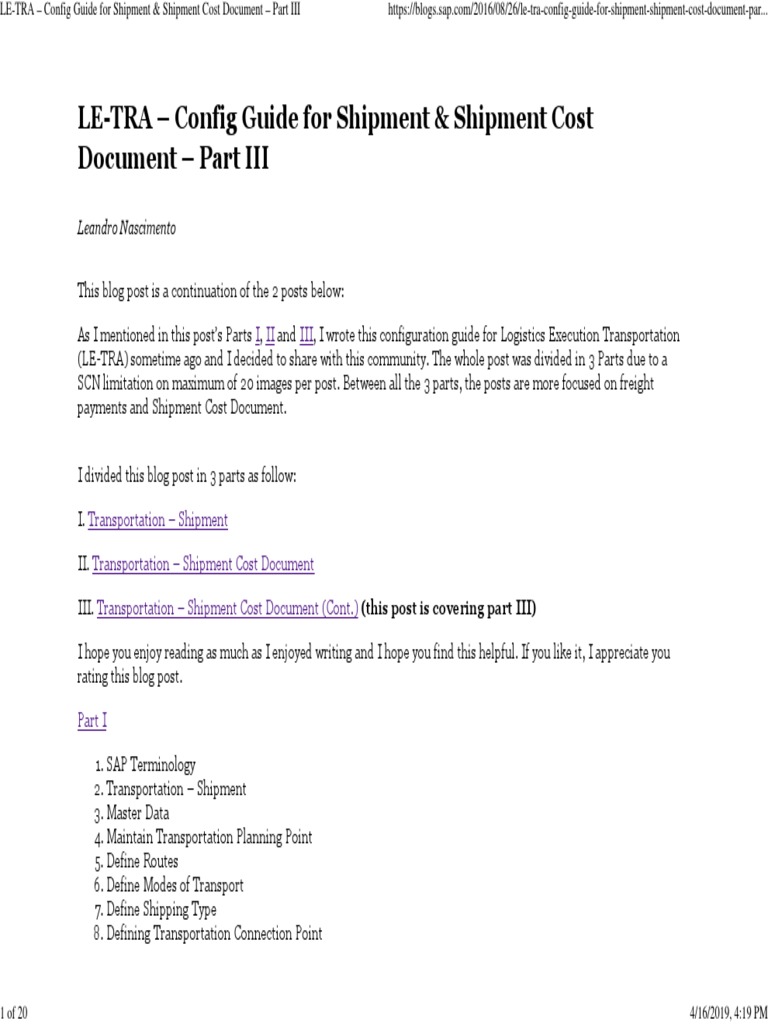 LETRA Config Guide For Shipment & Shipment Cost Document Part III