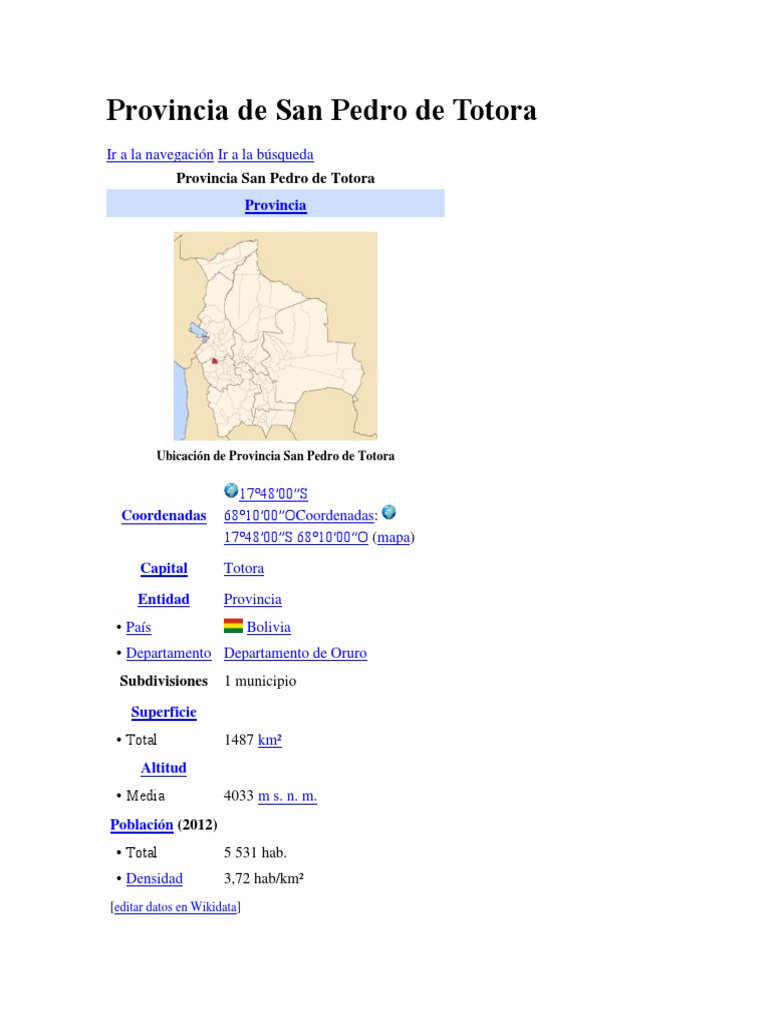 Provincia de San Pedro de Totora PDF Agricultura