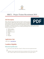 MKCL Project Trainee Recruitment 2019