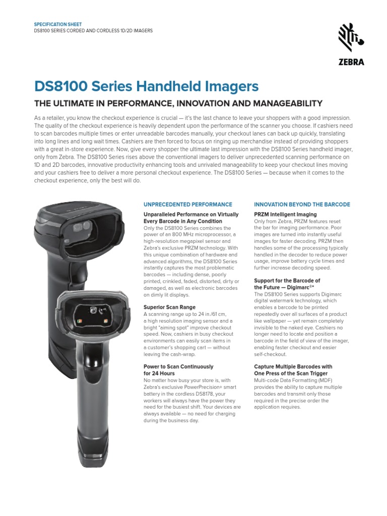 Zebra DS8178 Datasheet Image Scanner Barcode