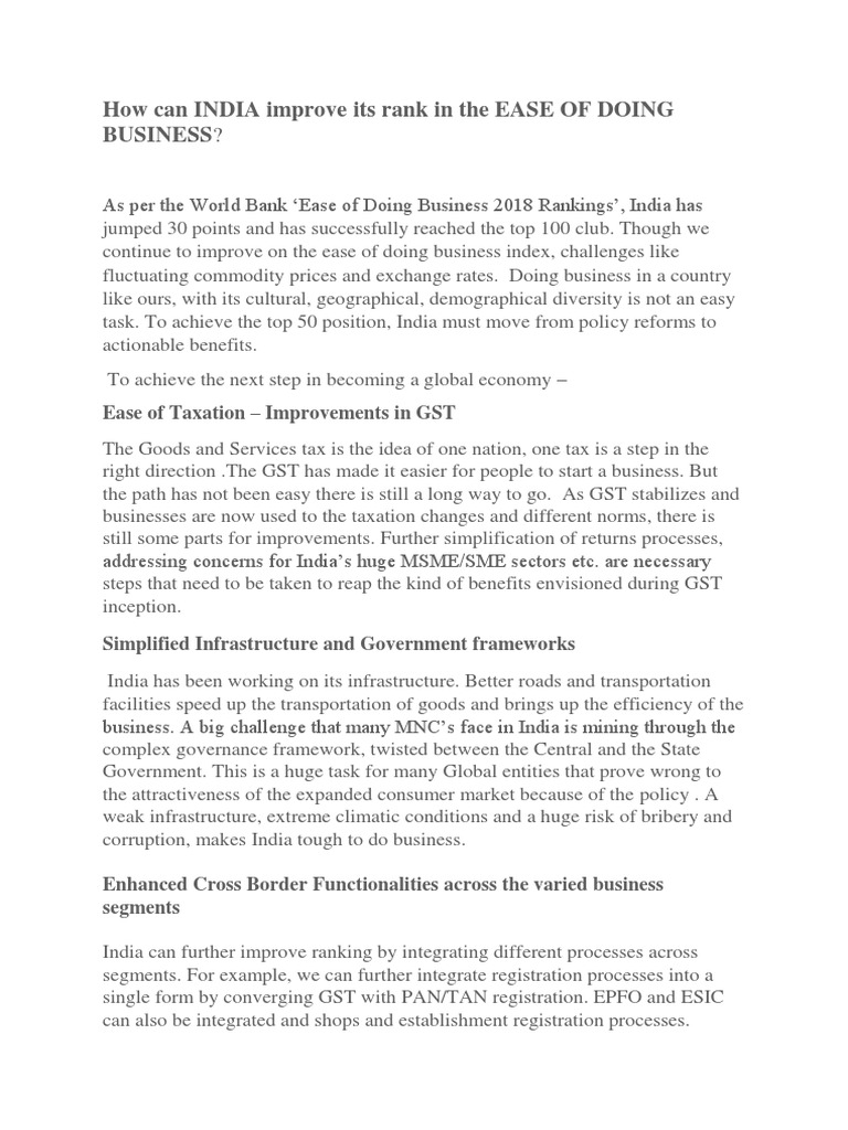 Improving India's Ease of Doing Business | PDF | Infrastructure | Taxes