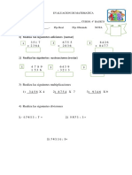 Evaluacion de Matematica 4 Basico