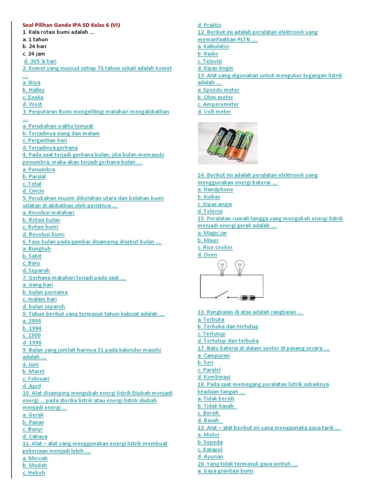 Soal Pilihan Ganda Kelas 6 Guru Paud