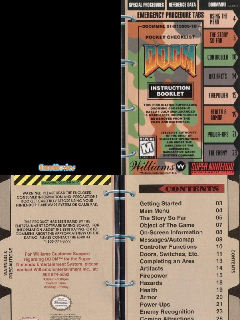 DOOM SNES - 1996 - Williams, Inc. Manual | PDF