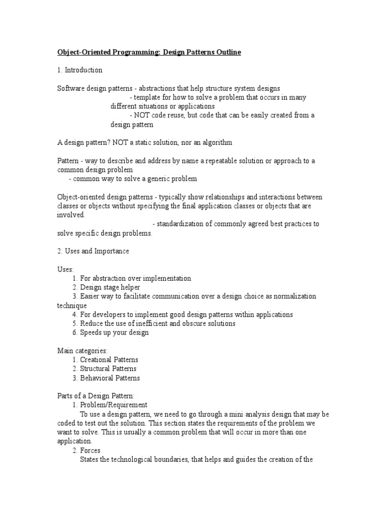 Object-Oriented Programming: Design Patterns Outline | PDF | Software ...