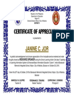 Certificate of Appreciation: Janine C. Jor