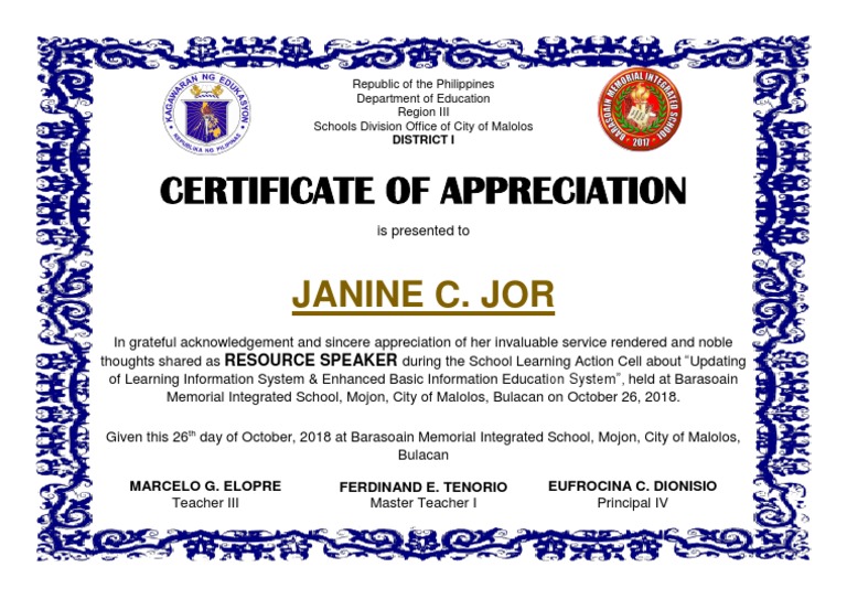 Speaker Certificate