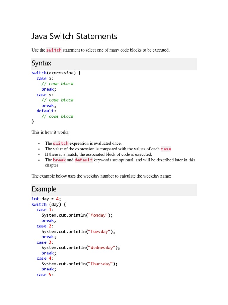 Java Switch Statements | PDF | Software Development | Software