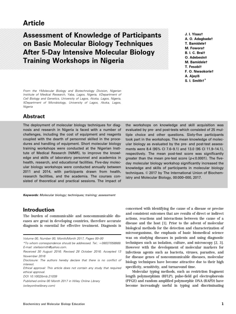Assessment of Knowledge of Participants On Basic Molecular Biology