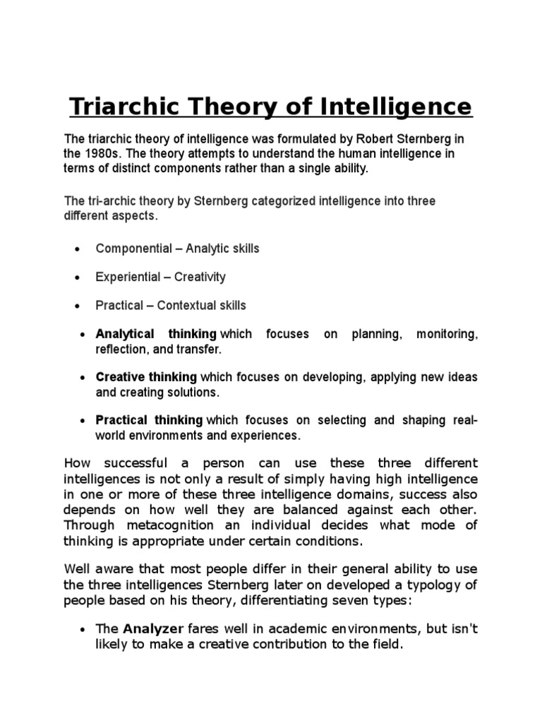 Triarchic Theory of Intelligence | PDF | Creativity | Psychological ...
