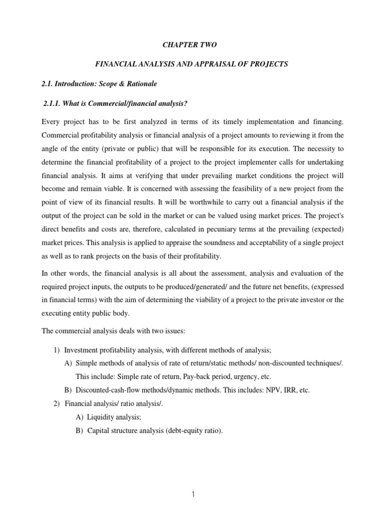 Chapter Two Financial Analysis and Appraisal of Projects 2.1