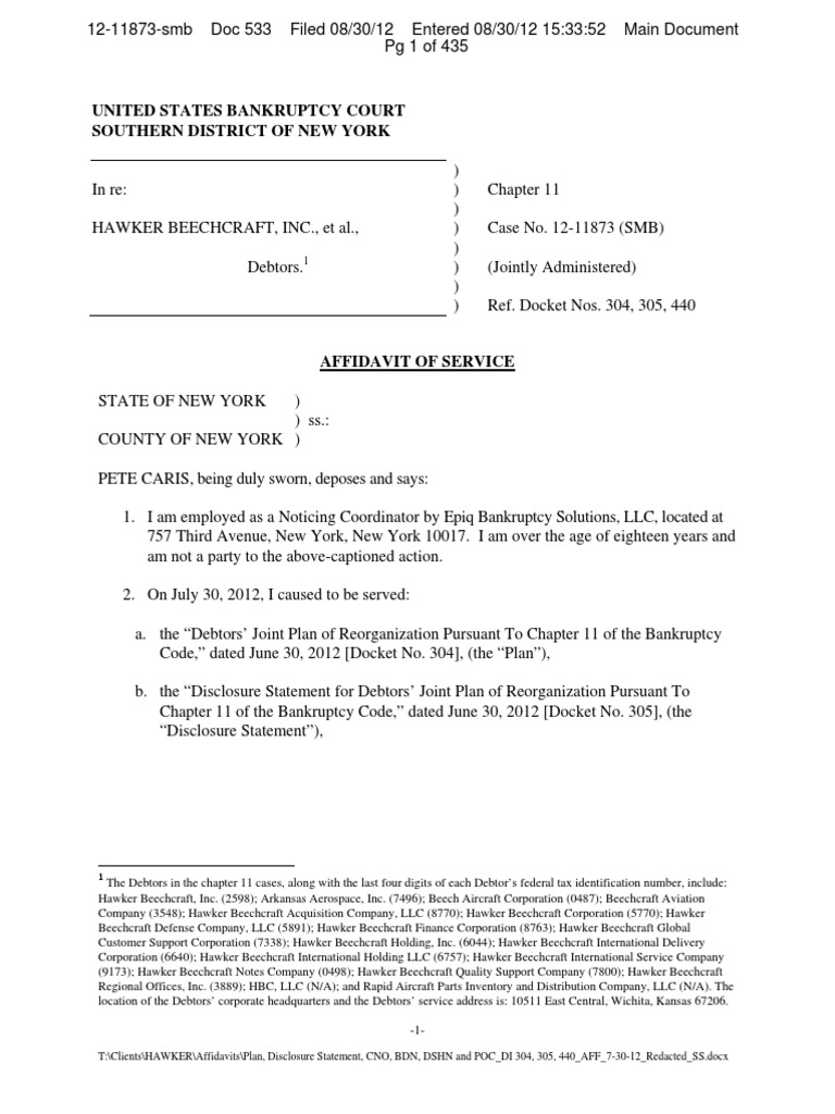 Affidavit of Service (1) | Chapter 11 | Bankruptcy In The ... - 