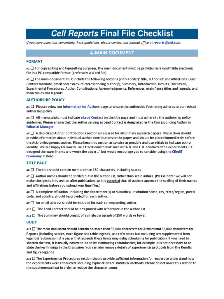 Cell Reports Author Checklist | PDF | Copy Editing | Microsoft Word