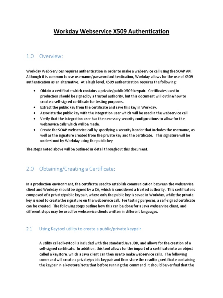 Workday X509 Webservice Authentication Guide | PDF | Public Key ...