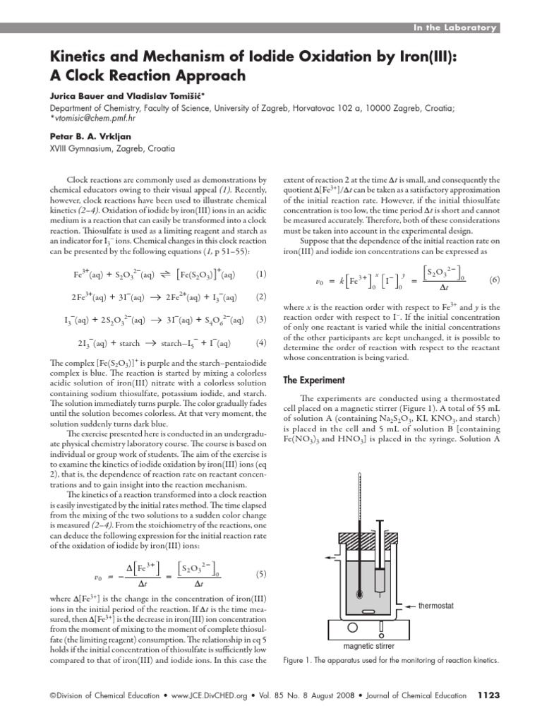 Kinetics and Mechanism of Iodide Oxidation by Iron (III), A Clock ...