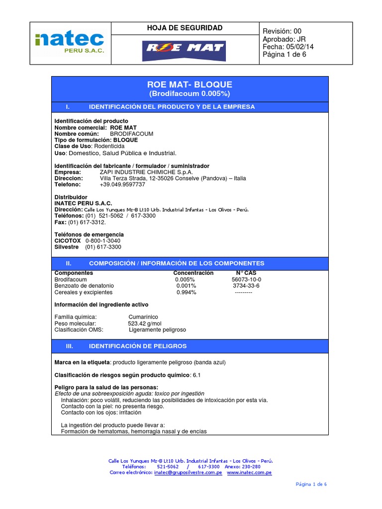 Roe Mat Bloque Brodifacoum 0 005 Toxicidad Vertedero