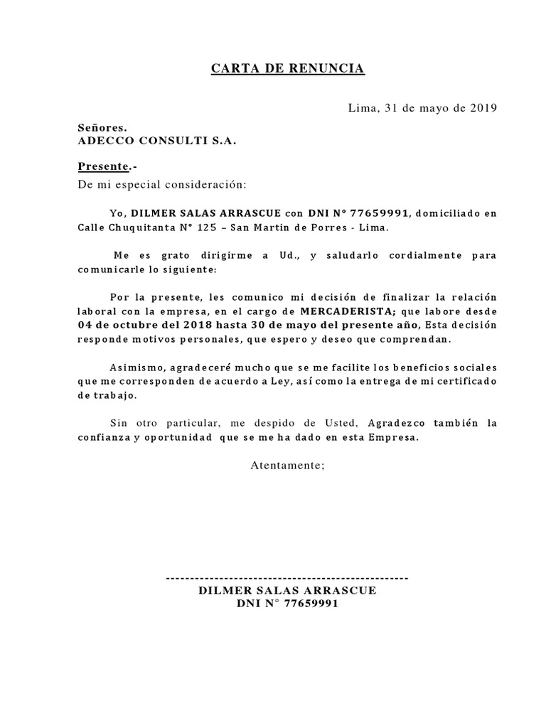 Carta de Renuncia